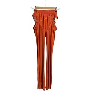 PrettyLittleThing Mesh Cut Out Detail Paneled Flare Trousers NWT Orange Size 4